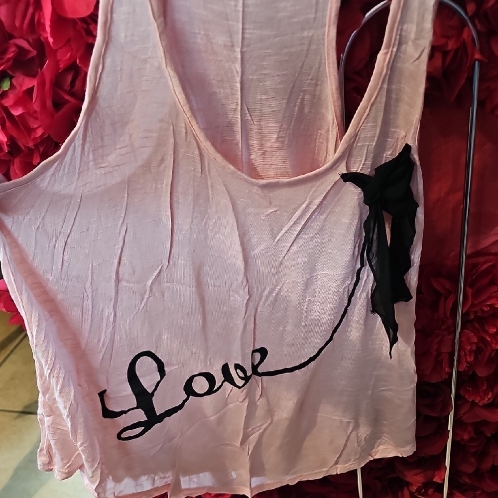 Rue21 Womens Pink Sleeveless Top with Black Bow Detail Size Medium